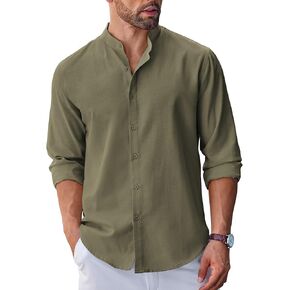 COOFANDY Men's Long Sleeve Oxford Dress Shirts Chambray Button Down Shirt Casual Band Collar Shirts