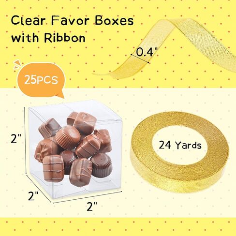 VGOODALL 25PCS Clear Favor Boxes with Ribbon, 2inch Transparent Cube PET Boxes Small Gift Boxes for Wedding, Bridal Shower Baby Shower in Saudi Arabia
