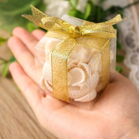 VGOODALL 25PCS Clear Favor Boxes with Ribbon, 2inch Transparent Cube PET Boxes Small Gift Boxes for Wedding, Bridal Shower Baby Shower in Saudi Arabia