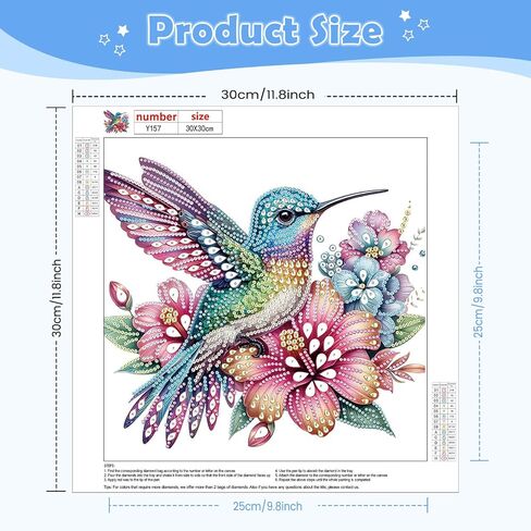 NEWENMO Diamonds Painting Kits for Adults Beginner DIY 5D Hummingbird Diamond Art Paint with Special Shape Diamonds,Full Drill Flowers Diamonds Art Painting Kit for Home Wall Decor 12x12 Inch in Saudi Arabia