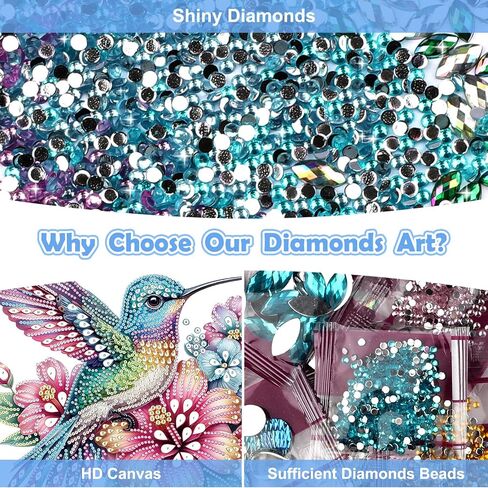 NEWENMO Diamonds Painting Kits for Adults Beginner DIY 5D Hummingbird Diamond Art Paint with Special Shape Diamonds,Full Drill Flowers Diamonds Art Painting Kit for Home Wall Decor 12x12 Inch in Saudi Arabia