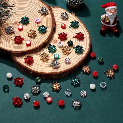 600PCS+ Christmas Beads Charms for Jewelry Making, Metallic Christmas Bow Charms, Red Green Christmas Clay Beads, Assorted Rhinestone CCB Beads Gold Spacer Beads for DIY Bracelet Necklace Crafts in Saudi Arabia