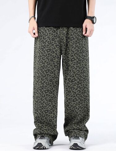 Men Y2k Leopard Print Jeans Baggy Leopard Jeans Vintage Printed Pants Straight Leg Jeans Streetwear in Saudi Arabia