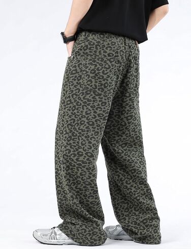 Men Y2k Leopard Print Jeans Baggy Leopard Jeans Vintage Printed Pants Straight Leg Jeans Streetwear in Saudi Arabia