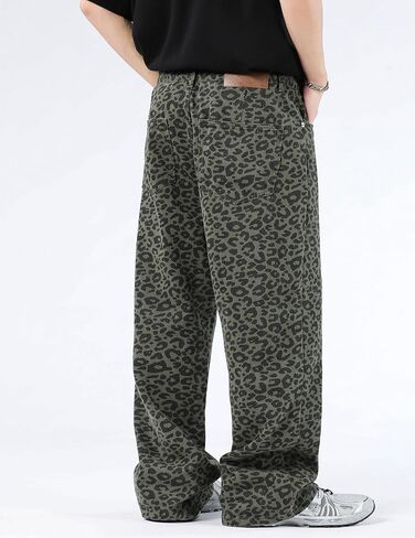 Men Y2k Leopard Print Jeans Baggy Leopard Jeans Vintage Printed Pants Straight Leg Jeans Streetwear in Saudi Arabia