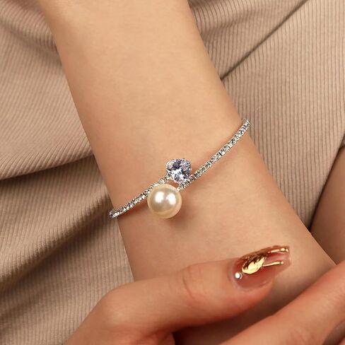 Sparkly Rhinestone Cuff Bangle Bracelet for Women Layered Crystal Half Open Cuff Tennis Wrist Bracelet Bridal Wedding Bracelet Jewelry in Saudi Arabia