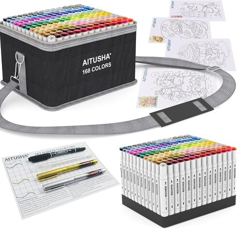 Coloring Markers Set for Adults with Standing Base, 168 Colors Dual Tip Permanent Art Pens with Travel Case for Drawing Sketching Adult Coloring Highlighting and Underlining in Saudi Arabia
