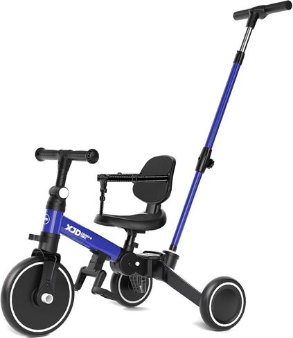 XJD Toddler Bike, 6 in 1 Folding Toddler Tricycle for 1-4 Year Old with Parental Control Handle, Balance Bike with Removable Pedal, Backrest, Adjustable Seat Height, First Birthday Gifts in Kuwait