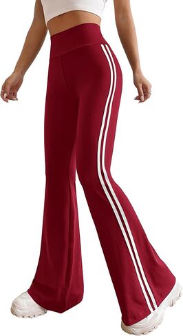 PRETTYGARDEN Women's Summer Yoga Pants High Waisted Sweatpants Casual Striped Bootcut Flare Workout Leggings in Saudi Arabia
