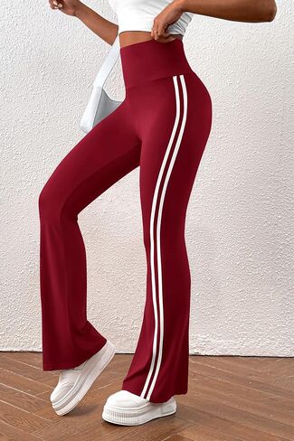 PRETTYGARDEN Women's Summer Yoga Pants High Waisted Sweatpants Casual Striped Bootcut Flare Workout Leggings in Saudi Arabia