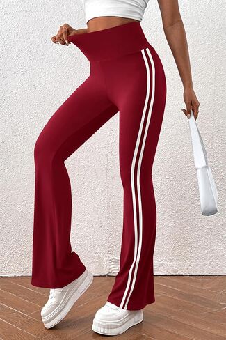 PRETTYGARDEN Women's Summer Yoga Pants High Waisted Sweatpants Casual Striped Bootcut Flare Workout Leggings in Saudi Arabia