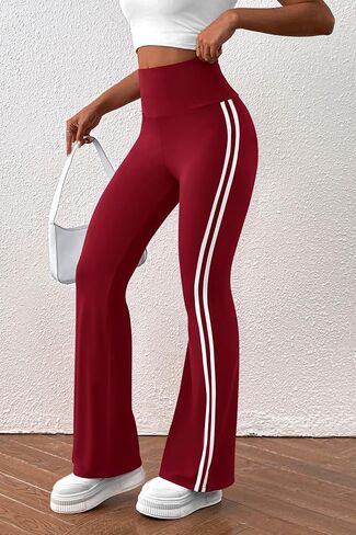 PRETTYGARDEN Women's Summer Yoga Pants High Waisted Sweatpants Casual Striped Bootcut Flare Workout Leggings in Saudi Arabia