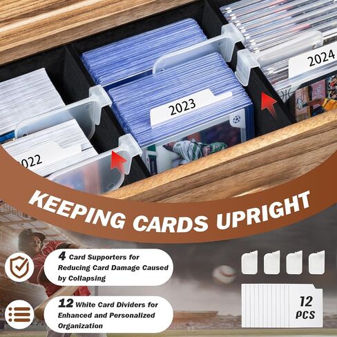 Emfogo Trading Card Display, 3-Tier Trading Card Storage with Custom Drawer, Wood Graded Card Display with Card Supporters and Dividers, Sports Card Display Case for Card Game Collection (Black) in Kuwait