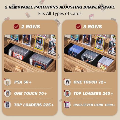 Emfogo Trading Card Display, 3-Tier Trading Card Storage with Custom Drawer, Wood Graded Card Display with Card Supporters and Dividers, Sports Card Display Case for Card Game Collection (Black) in Kuwait
