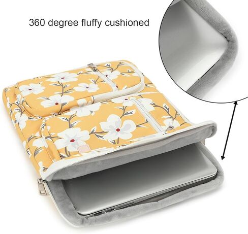 غطاء حقيبة كمبيوتر محمول واقٍ بزاوية 360 درجة من Canvaslife مع مقبض لجهاز iPad 12.9 بوصة، وMacBook Pro Air 13 بوصة و12.5 بوصة - 13.3 بوصة (زهرة صفراء) in Saudi Arabia