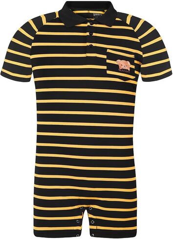 Mens Short Sleeve Romper Onesie One Piece Stripe Pajamas with Polo Collar in Kuwait