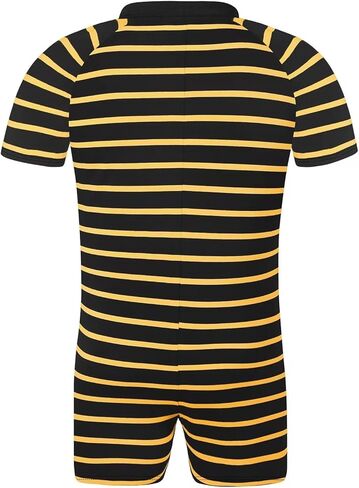 Mens Short Sleeve Romper Onesie One Piece Stripe Pajamas with Polo Collar in Kuwait