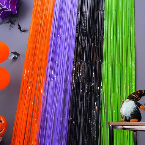 Mega-L Halloween Party Decorations, 2 Packs Orange Purple Black Green Photo Booth Props, 3.3 x 6.6 ft Halloween Foil Fringe Curtains with Bats, Photo Backdrop Streamers Halloween Party Supplies in Saudi Arabia