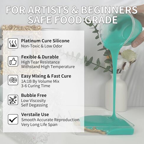 Silicone Mold Making Kit - 20A Platinum Liquid Silicone Rubber for Mold Maker Jade Green Flexible & Food Safe Mix Ratio 1:1 for Casting 3D Resins Molds DIY Soap Candle Plaster Clay (5, Pounds) in Kuwait