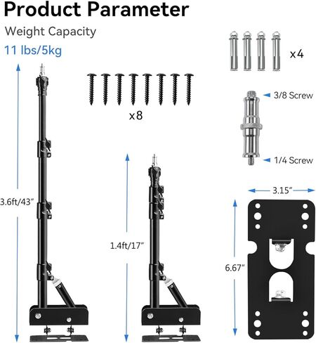 Takerers Ring Light Wall Mount: Save Space, 180º Flexible Rotation - Wall Mount Triangle Boom Arm with 3/8 & 1/4 screw for Photography Light, Monolight, Softbox, Umbrella, Reflector, Max Length 51inch in Saudi Arabia