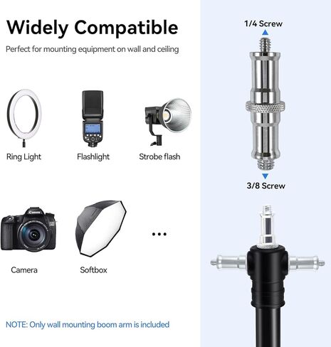 Takerers Ring Light Wall Mount: Save Space, 180º Flexible Rotation - Wall Mount Triangle Boom Arm with 3/8 & 1/4 screw for Photography Light, Monolight, Softbox, Umbrella, Reflector, Max Length 51inch in Saudi Arabia
