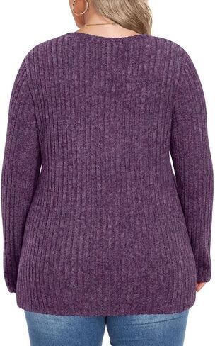 HOTGIFT Womens Plus Size Tops Long Sleeve Crewneck Casual Tunic Shirts Buttons XL-5XL Blouse Loose Comfy Basic Fashion in Saudi Arabia