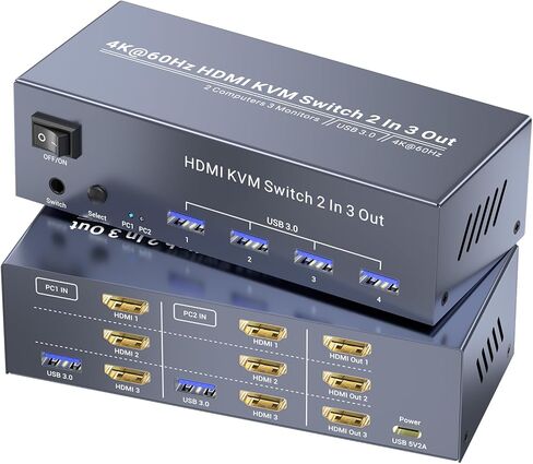 4K60 هرتز ثنائي الشاشة HDMI KVM Switch، USB 3.0 HDMI KVM Switch 2 Minitors 2 جهاز كمبيوتر، 2 Port HDMI KVM Switch لإدارة جهازي كمبيوتر مع مجموعة واحدة من لوحة المفاتيح والماوس، 4 منافذ USB 3.0 للمشاركة in Kuwait