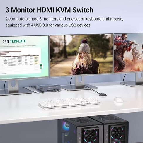 4K60 هرتز ثنائي الشاشة HDMI KVM Switch، USB 3.0 HDMI KVM Switch 2 Minitors 2 جهاز كمبيوتر، 2 Port HDMI KVM Switch لإدارة جهازي كمبيوتر مع مجموعة واحدة من لوحة المفاتيح والماوس، 4 منافذ USB 3.0 للمشاركة in Kuwait