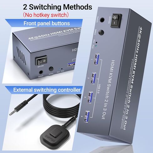 4K60 هرتز ثنائي الشاشة HDMI KVM Switch، USB 3.0 HDMI KVM Switch 2 Minitors 2 جهاز كمبيوتر، 2 Port HDMI KVM Switch لإدارة جهازي كمبيوتر مع مجموعة واحدة من لوحة المفاتيح والماوس، 4 منافذ USB 3.0 للمشاركة in Kuwait
