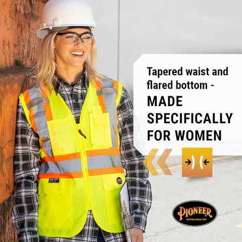 Pioneer Safety Vest for Women With Pockets - Hi-Vis Reflective Tape - For Construction - Pink in Saudi Arabia