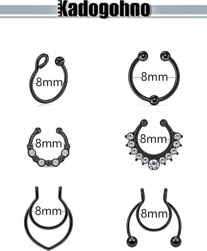 Fake Nipple/Septum Piercing Rings Silver/Black Faux Non Piercing Clip On Jewelry Set for Women Hypoallergenic Stainless Steel in Kuwait