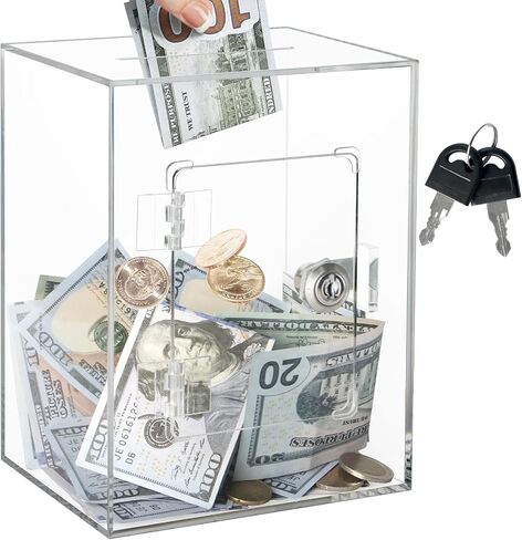 Clear Piggy Bank with Lock and Key, Large Acrylic Piggy Banks for Kids Adults, Clear Openable Money Saving Box for Cash Coins, Reusable Saving Box for Real Money (Clear) in Saudi Arabia