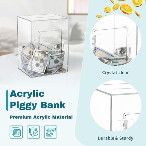 Clear Piggy Bank with Lock and Key, Large Acrylic Piggy Banks for Kids Adults, Clear Openable Money Saving Box for Cash Coins, Reusable Saving Box for Real Money (Clear) in Saudi Arabia