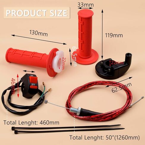 مجموعة تجميع كابل خنق الدراجة الصغيرة مع مطاط ناعم لكولمان CT200U CT200U-EX Baja DB30 Warrior MB200 Predator 196cc 212cc أجزاء المحرك 22 مم 7/8 ملحقات مقبض (أحمر) in Saudi Arabia