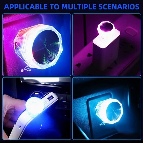AUCELI USB سيارة LED أضواء الغلاف الجوي، 2PCS السيارات الداخلية سقف ضوء الليل، أضواء الديكور الصغيرة المحمولة، التوصيل والتشغيل مصباح المحيطة الرومانسية، اكسسوارات المركبات لغرفة ديسكو عيد ميلاد غرفة المنزل in Saudi Arabia