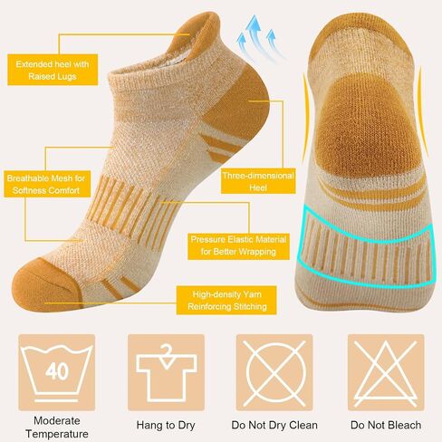 YSense Ankle Socks for Women Men, Thick Cushioned Running Athletic Cotton Socks with Moisture Wicking Low Cut No Show in Kuwait