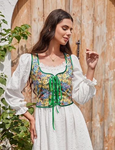 KOJOOIN Women's Floral Corset Tops Vintage Renaissance Lace Up Drawstring Crop Top Halloween Cosplay Bustiter in Saudi Arabia