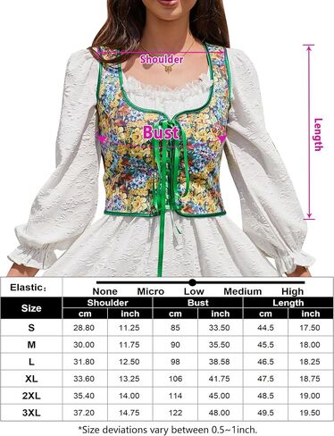 KOJOOIN Women's Floral Corset Tops Vintage Renaissance Lace Up Drawstring Crop Top Halloween Cosplay Bustiter in Saudi Arabia