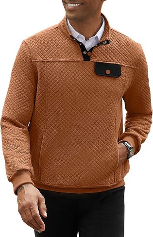 Men's Quilted Sweatshirt Casual Long Sleeve Outdoor Stand Collar Button Pullover Sweatshirts in Saudi Arabia