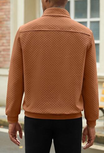 Men's Quilted Sweatshirt Casual Long Sleeve Outdoor Stand Collar Button Pullover Sweatshirts in Saudi Arabia