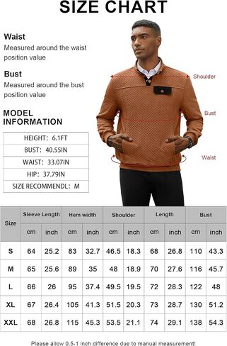 Men's Quilted Sweatshirt Casual Long Sleeve Outdoor Stand Collar Button Pullover Sweatshirts in Saudi Arabia