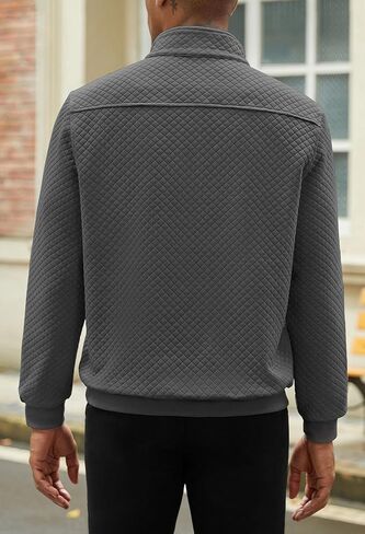 Men's Quilted Sweatshirt Casual Long Sleeve Outdoor Stand Collar Button Pullover Sweatshirts in Saudi Arabia