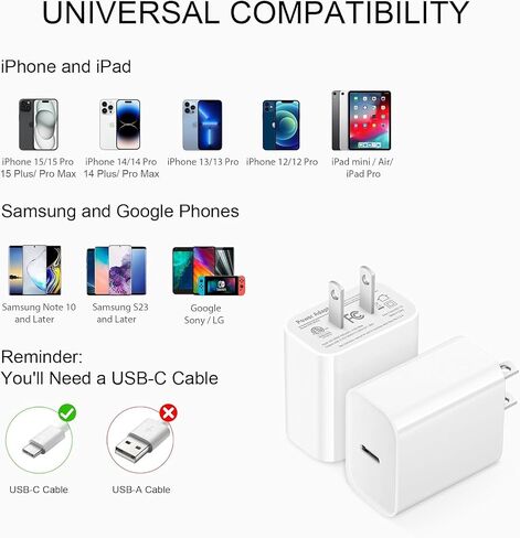iPhone Fast Charger, Type C Wall Charger Block Plug and 10ft USB C to Lightning Charging Cable Cord Long, Power Adapter Cube Brick Box for Apple iPhone 14 Pro Max/14 Plus/14/13/12 Mini/11/XS Max/XR/X in Saudi Arabia
