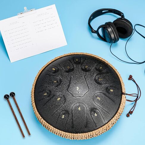 Steel Tongue Drum- ChunFeng 14 Inches 15 Notes Hand pan Drum Instrument With Drumsticks,Carry Bag, Music Book, C-Major (Navy Blue) in Kuwait