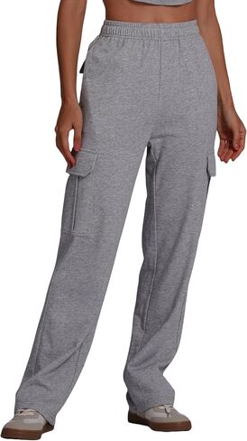 ABOCIW Womens Cargo Sweatpants Fleece Wide Leg Sweat Pants High Waisted Baggy Athletic Joggers Pants with Pockets in Saudi Arabia