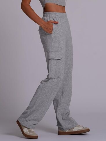 ABOCIW Womens Cargo Sweatpants Fleece Wide Leg Sweat Pants High Waisted Baggy Athletic Joggers Pants with Pockets in Saudi Arabia