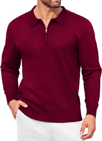 COOFANDY Mens Knit Polo Shirt Quarter Zip Slim Fit Pullover Long Sleeve Sweater Polo in Saudi Arabia