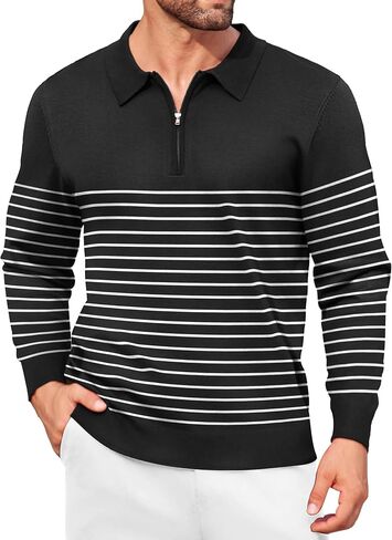 COOFANDY Mens Knit Polo Shirt Quarter Zip Slim Fit Pullover Long Sleeve Sweater Polo in Saudi Arabia