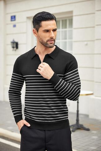 COOFANDY Mens Knit Polo Shirt Quarter Zip Slim Fit Pullover Long Sleeve Sweater Polo in Saudi Arabia