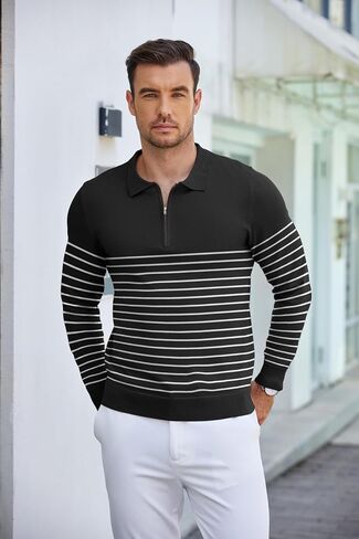 COOFANDY Mens Knit Polo Shirt Quarter Zip Slim Fit Pullover Long Sleeve Sweater Polo in Saudi Arabia